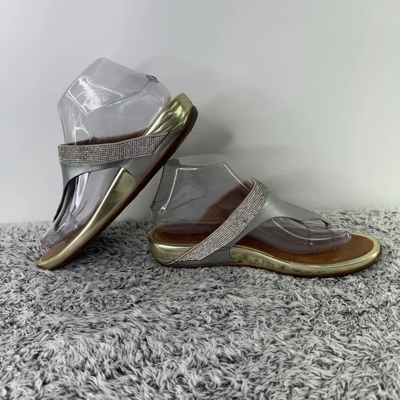 Fit Flops Beaded Slip On Flip Flops Silver Gold Women's Size 8 (EU 39, UK 6) - Picture 4 of 11